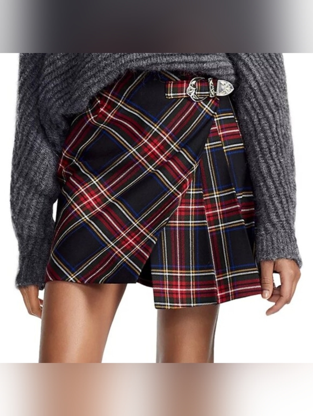 Maje Judie Asymmetric Plaid Mini Skirt